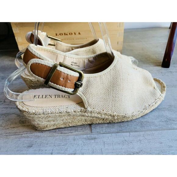 Ellen Tracy Kameo Wedge Espadrille Sandal Slingback Open Toe Designer Natural 9 - Picture 6 of 11